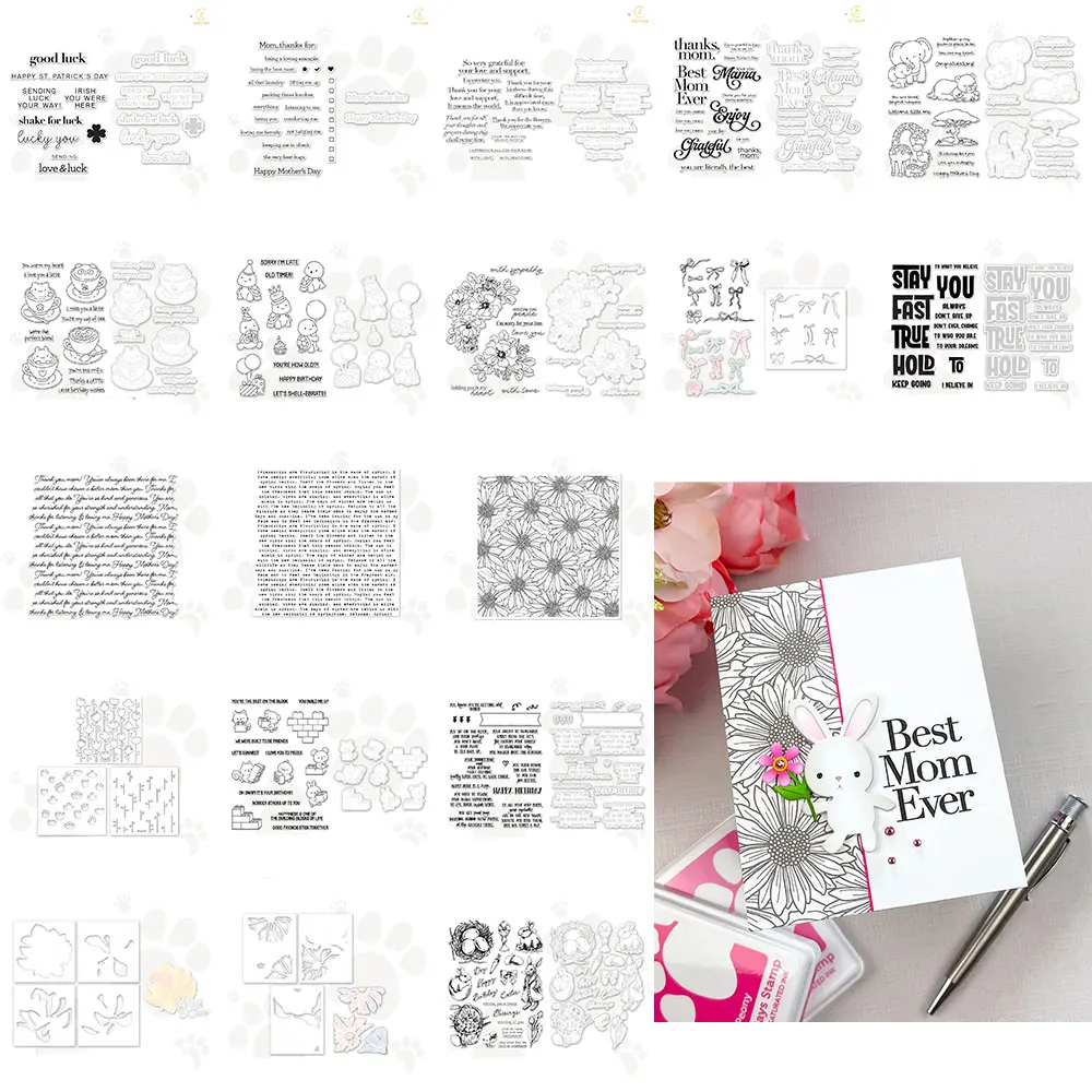 Sellos transparentes y troqueles de corte de metal con la frase 'Love You Mom' para manualidades, álbumes de recortes, tarjetas de felicitación hechas a mano, calendarios y decoración de tarjetas de papel