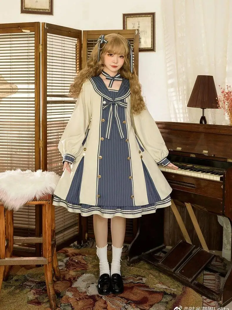 

Japan Dress High-End Sweet Girl’S Age-Reducing Chic Doll Collar Bow Dress Fresh And Fashionable Pullover A-Line Skirt