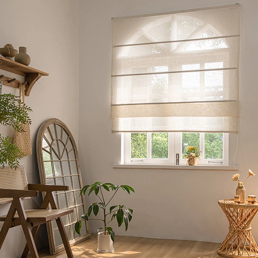 

Customized Flat Sheer Roman Blinds Window Shades Linen Fabric Light Filter Curtains For Living Room