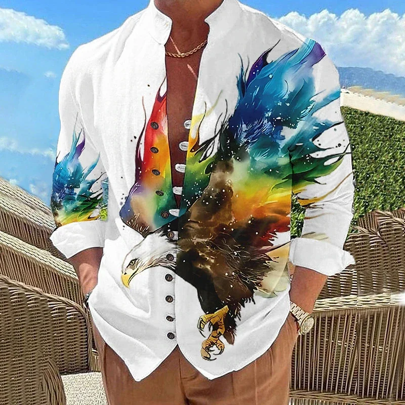 

New Hawaiian style tropical beach shirt 3D printed men's long sleeved shirt single breasted holiday loose top