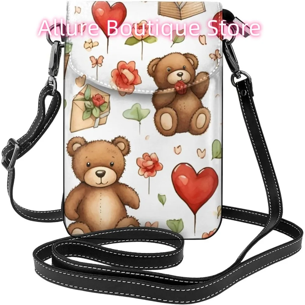 

Милая женская сумка через плечо с сердечком и медведем из искусственной кожи, маленькая дорожная сумка для мобильного телефона, легкий мини-кошелек для телефона, кошелек с крестом