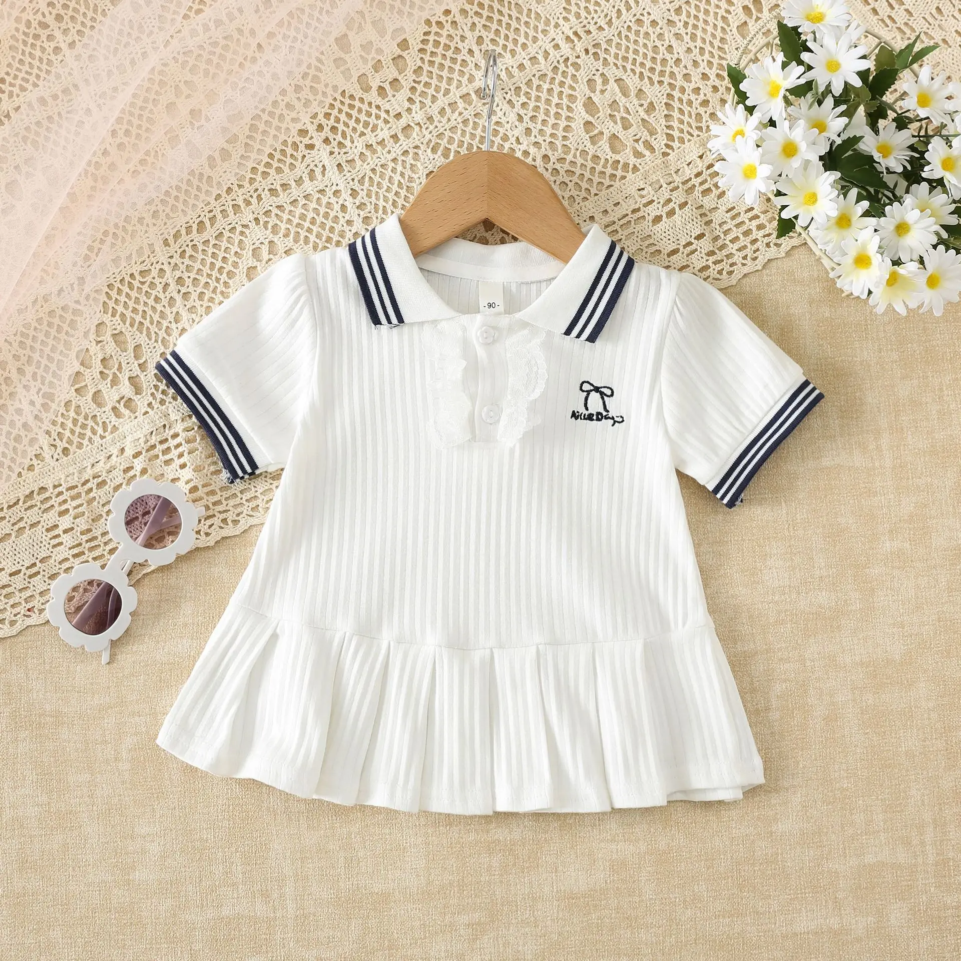 New Girls Super Soft College Style Baby Short-sleeved Polo Skirt Pleated Skirt Small Children's Clothing