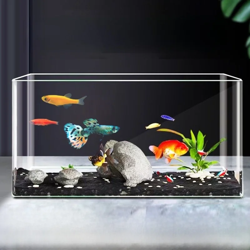 Pecera Rectangular de Acrílico, Cristal Transparente de Plástico, Simulación de Acuario para Sala de Estar, Tamaño Pequeño, N...