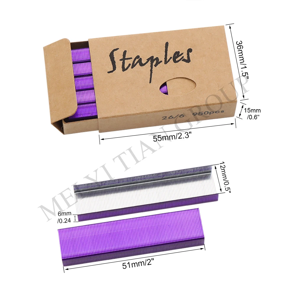 Purple Staples Standard Stapler Staples Refill 26/6 Size 950 Staples per Box for Office School Stapling Stationery Supplies