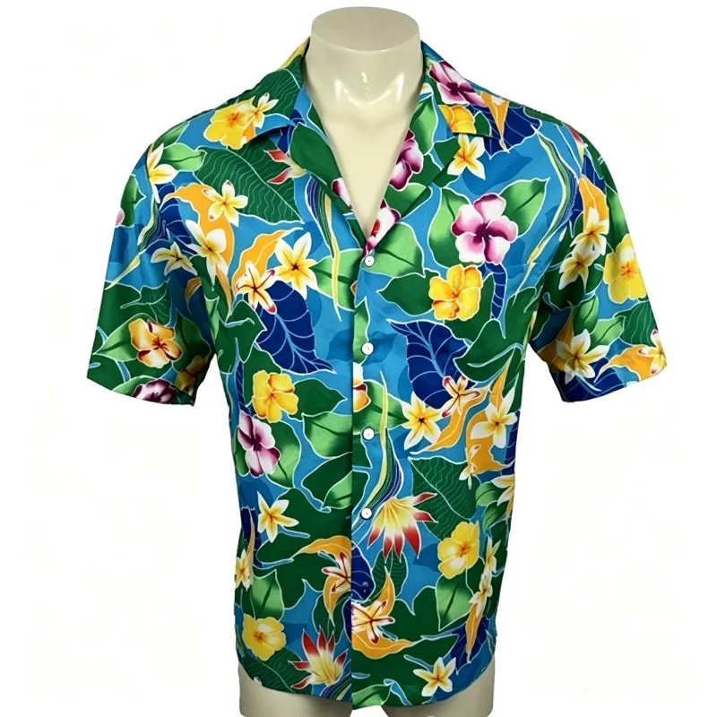 Hawaiian Style Palm Tree Floral Short Sleeved Shirt for Men, Tropical Island Vacation Beach Shirt, Beach Casual Flower Shirt