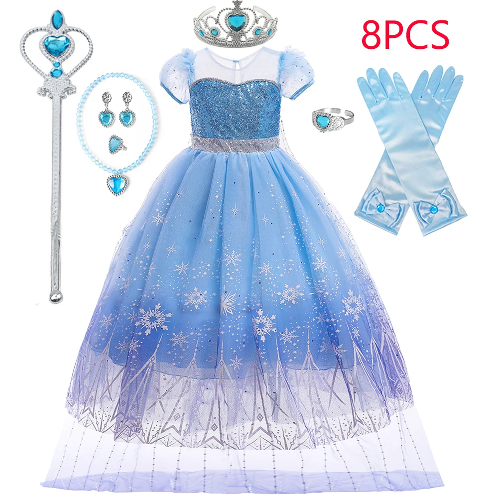 Carnival Cosplay Snow Princess Party Girl Dresses Halloween Christmas Costume Sequin Snowflake Birthday Girls Dress Kids Clothe