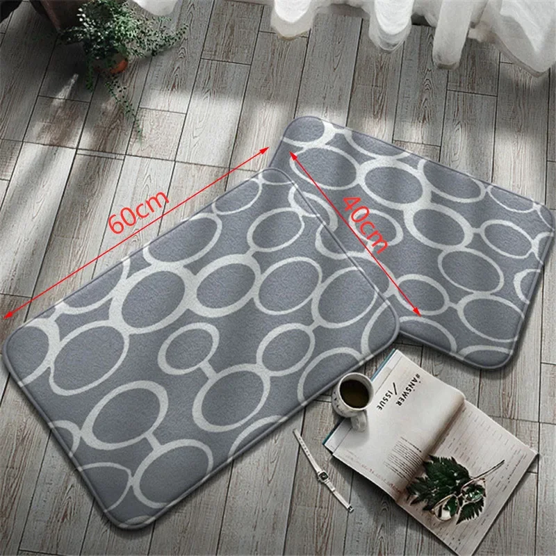 Grey Geometric Striped Decorative Doormat 40*60cm Kitchen Living Room Small Carpet Bathroom Anti-Slip Floor Mat Indoor Soft Rug