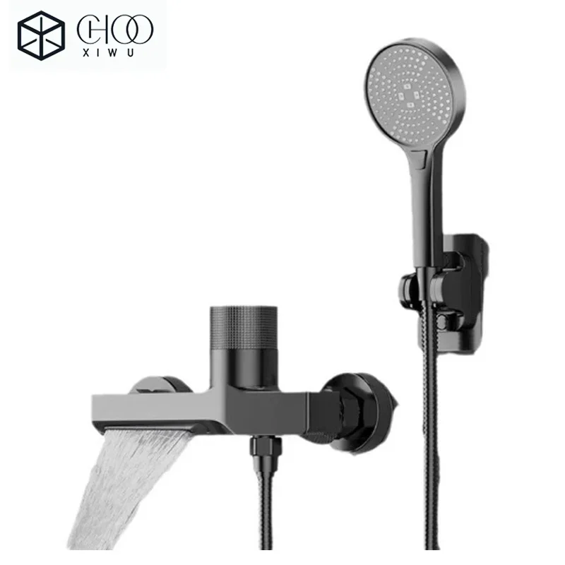 Chrome Brass Basin Faucets Wall Mounted Hot Cold Water Dual Spout Mixer Tap For Bathroom Splitter Bath Shower Basin