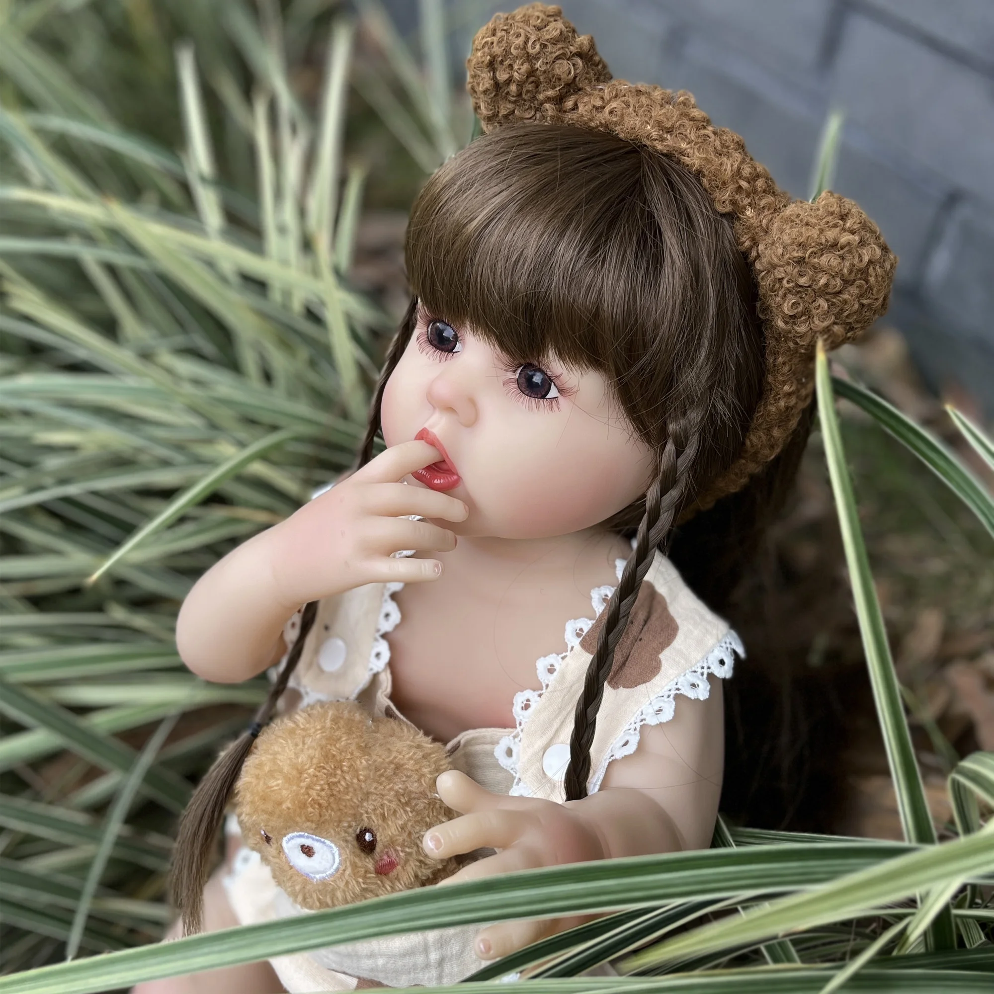 Full Body Vinyl Cuddly Bebe Reborn Girl 55cm Lifelike Reborn Dolls With Wig Hair For Children's Gift Bonecas Infantil Meninas