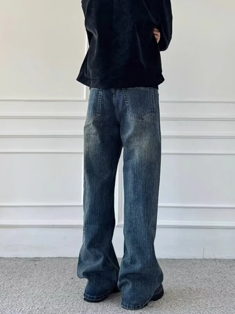 2025 Cyber Y2K Streetwear Totem Embroidery Vintage Blue Baggy Jeans Pants For Men Clothing Straight Luxury Loose Denim Trousers