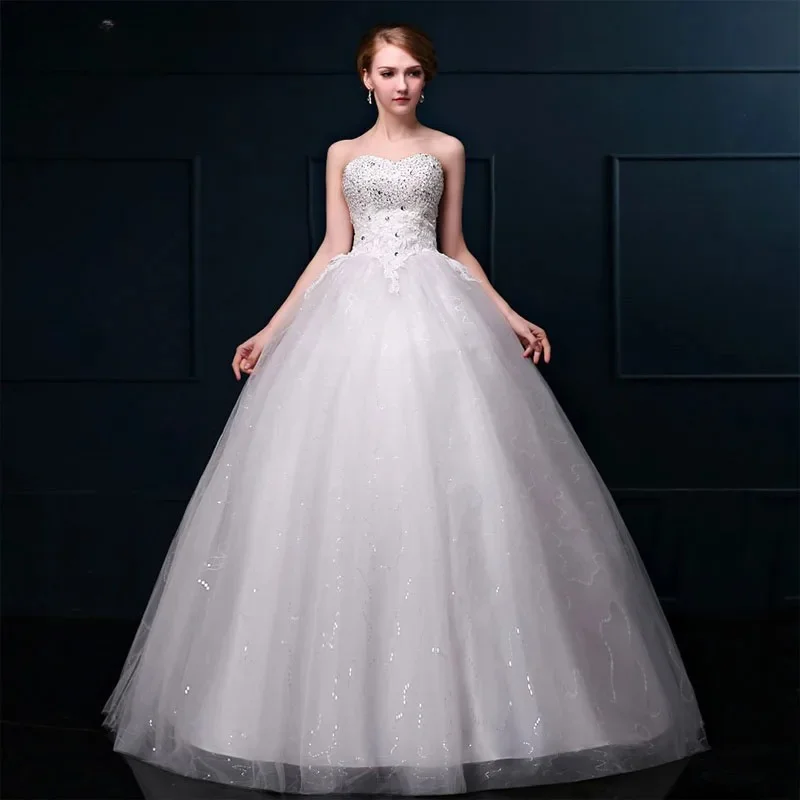 Customized 2026 New Small Size High End Elegant Dignified Strapless Beaded Slim Fit Floor Length White Boho Women Bridal Wedding