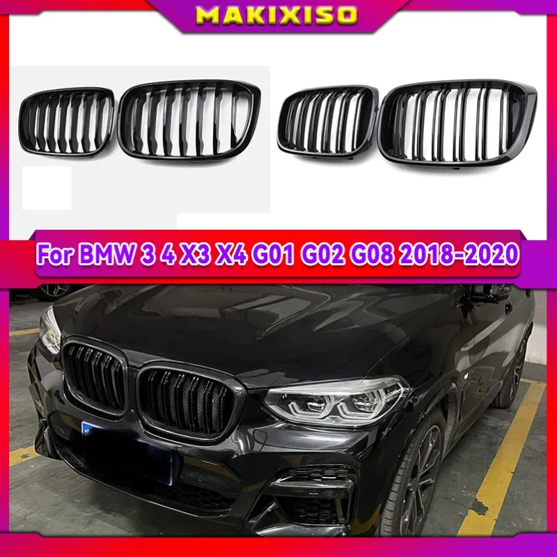 

1 Pair Front Grille Kidney Grill 1 Slat For BMW G01 G02 G08 X3 X4 2018 2019 2020 Car Styling Gloss Matte black Racing Grills