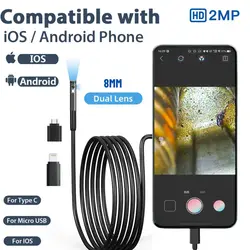 2MP Endoscope Inspection Camera for iOS android Single/Dual Lens 8MM Hard Wire Automotive Boroscope IP67 Waterproof Endoscope