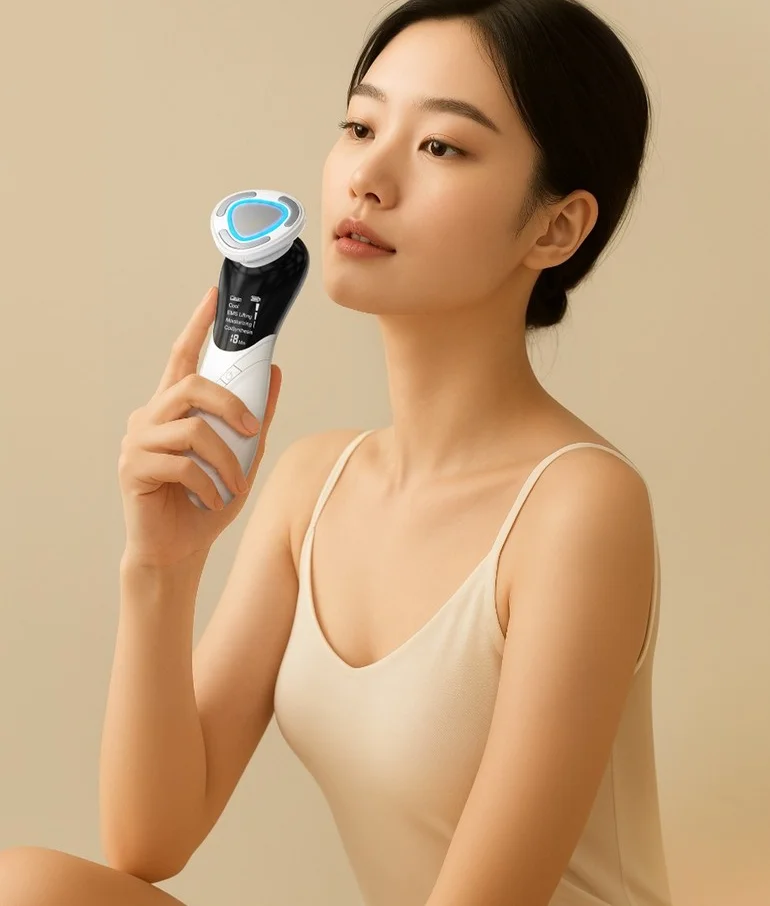 La cura del viso calda e fredda ha condotto lo strumento di bellezza per il rafforzamento della pelle del massaggio di sollevamento del viso leggero