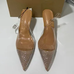 Elegant Transparent Women's Sandals Clear High Heeled Pointed Toe Back Strap Ladies Shoes Luxury Drill Bridal Wedding Sandalias