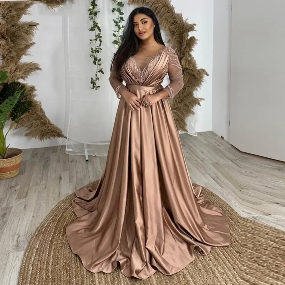 Flavinke Plus Size Africa Evening Dresses O-Neck Beaded Long Sleeves Prom Party Gown Vestidos De Fiesta Elegantes Para Mujer