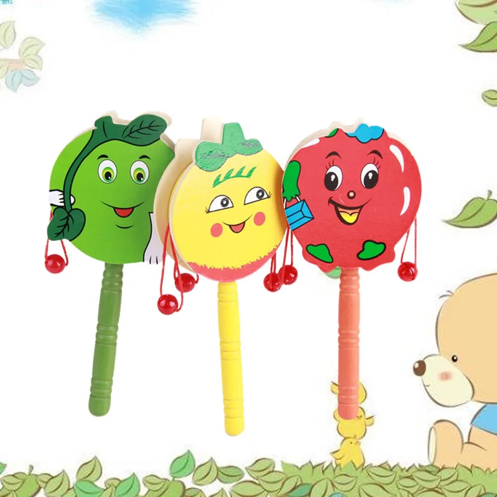 3 pçs de madeira ondulado chocalho-tambor brilhante mão do bebê balançando tambor educacional infantil desenvolvimento sensorial música criativa jogar