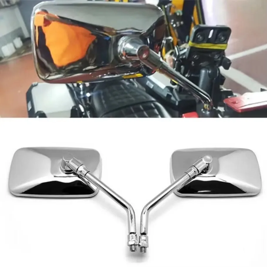 1Pair Universal Rectangle Motorcycle Rearview Mirrors 10mm Chrome Retrovisor De Moto Mirror Fit For Honda Scooter E-Bike