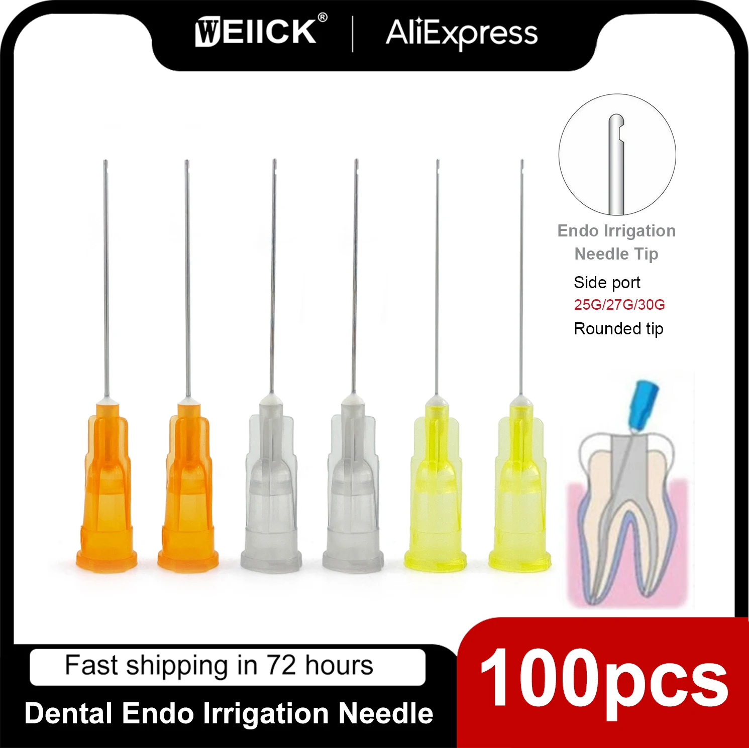 100pcs/Bag WellCK Dental Endo Irrigation Needle Tip Dental Root Canal Lateral Irrigation Needle Diameter 0.3/0.4/0.5mm