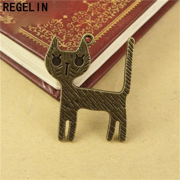 REGELIN Antique Bronze/Antique Silver color Cat Pendant 10pcs 26x33mm for Diy Necklace Jewelry Making Handmade Craft