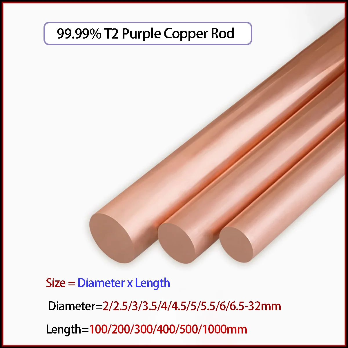

T2 Purple Copper Rod / Red Copper Solid Rod / Pure Copper Rod Diameter 2mm-70mm