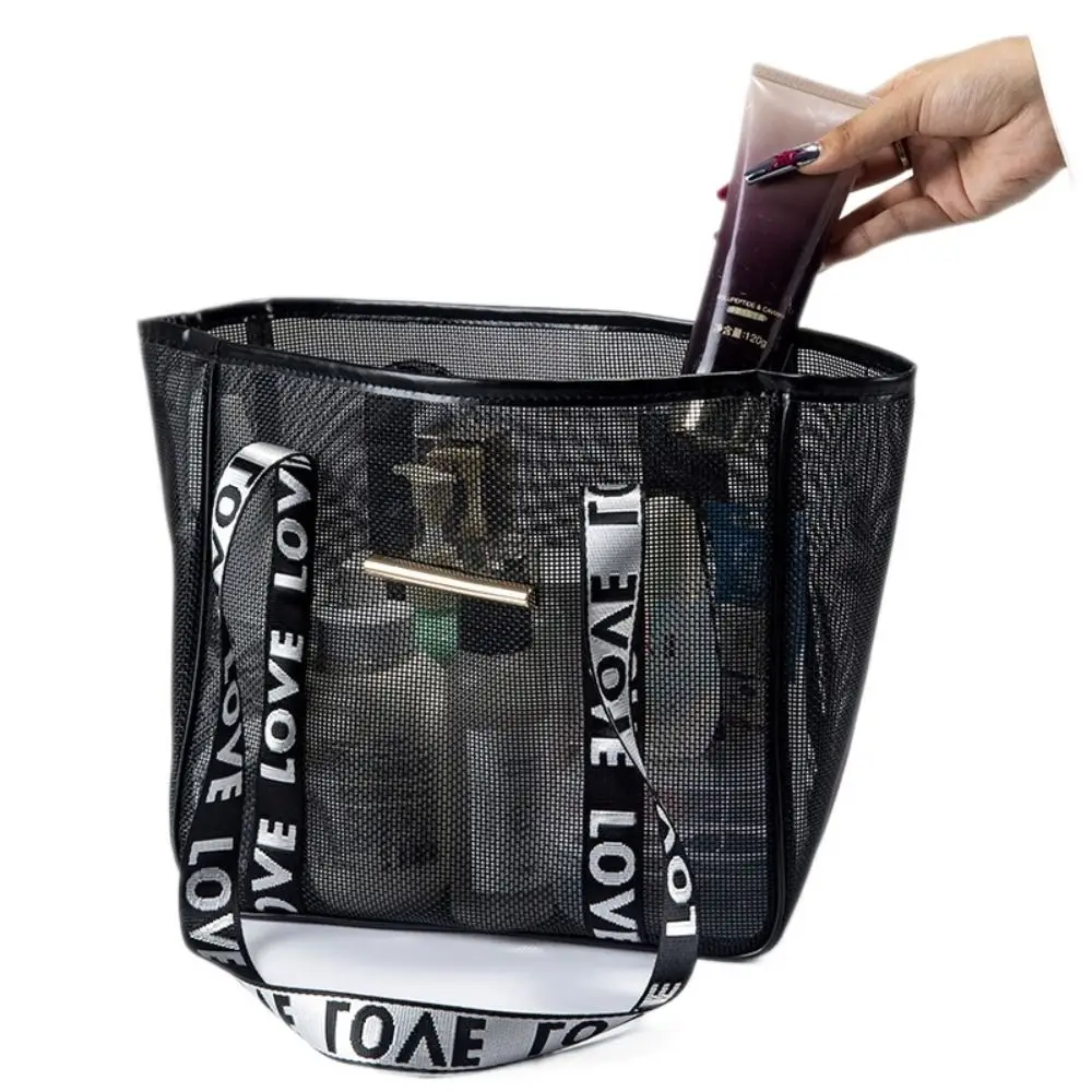

Portable Mesh Shoulder Bag Large Capacity Hollow Beach Bags Transparent Multifunctional Handbag Women