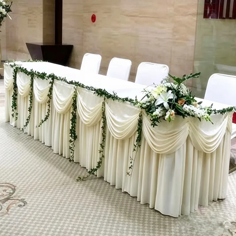 Custom Size Full Coverage Tablecloth In All Directions Ruched Table Skirting With Swag for Wedding Birthday Desktop Decoration