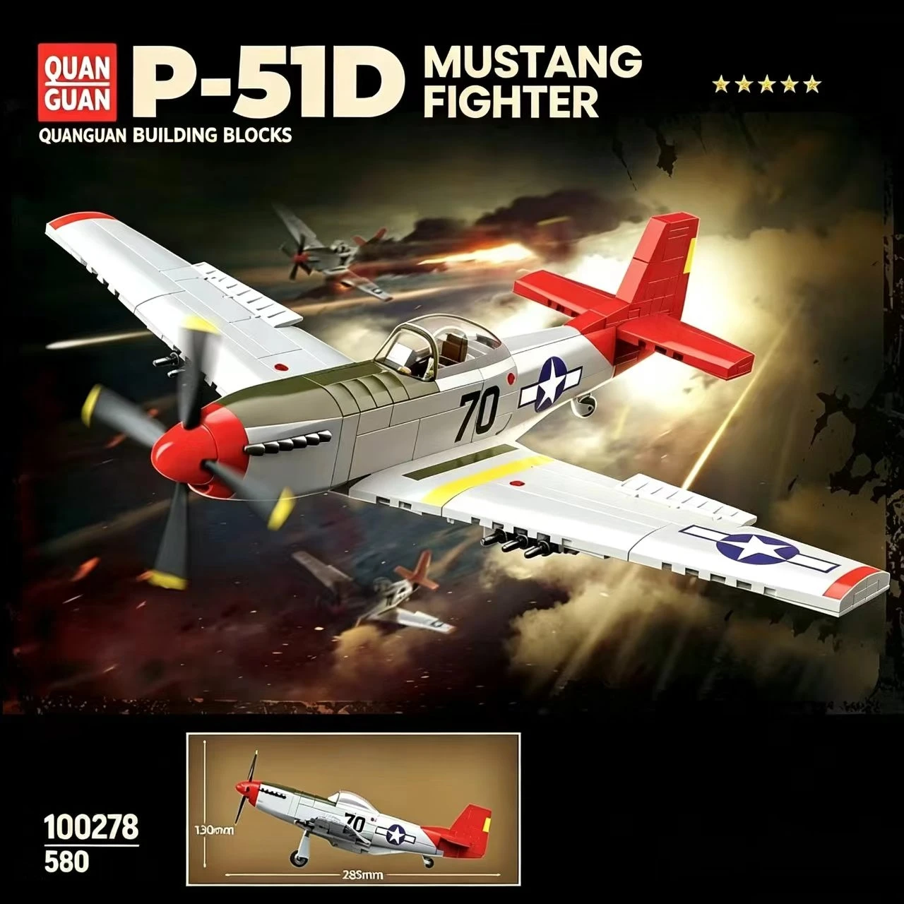 100278 P‑51D Mustang Fighter Plane Building Blocks 580Pcs, Aircraft Model Bricks with Random Minifigure for Hobby Display