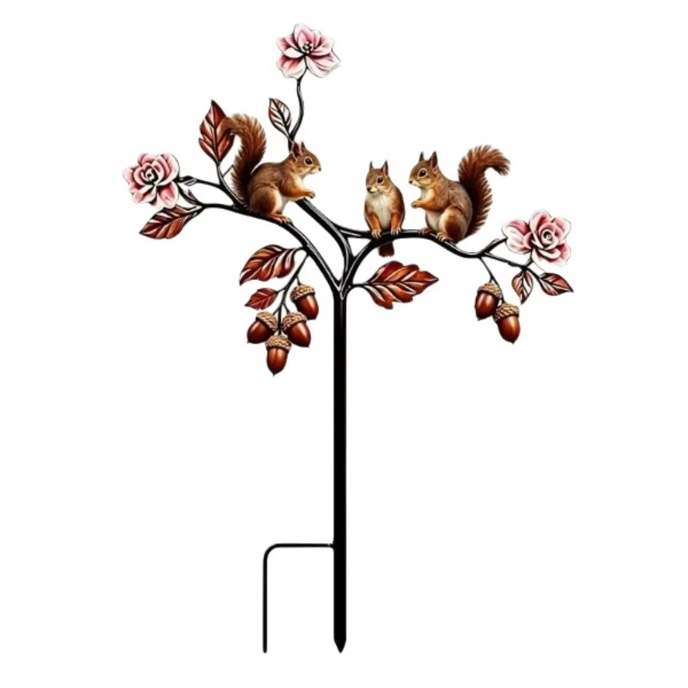 2D Flat Red Bird Garden Stake Handmade Animals Pattern Metal Garden Stake Funny Iron Flower Branch Ground Plug Lawn Ornament