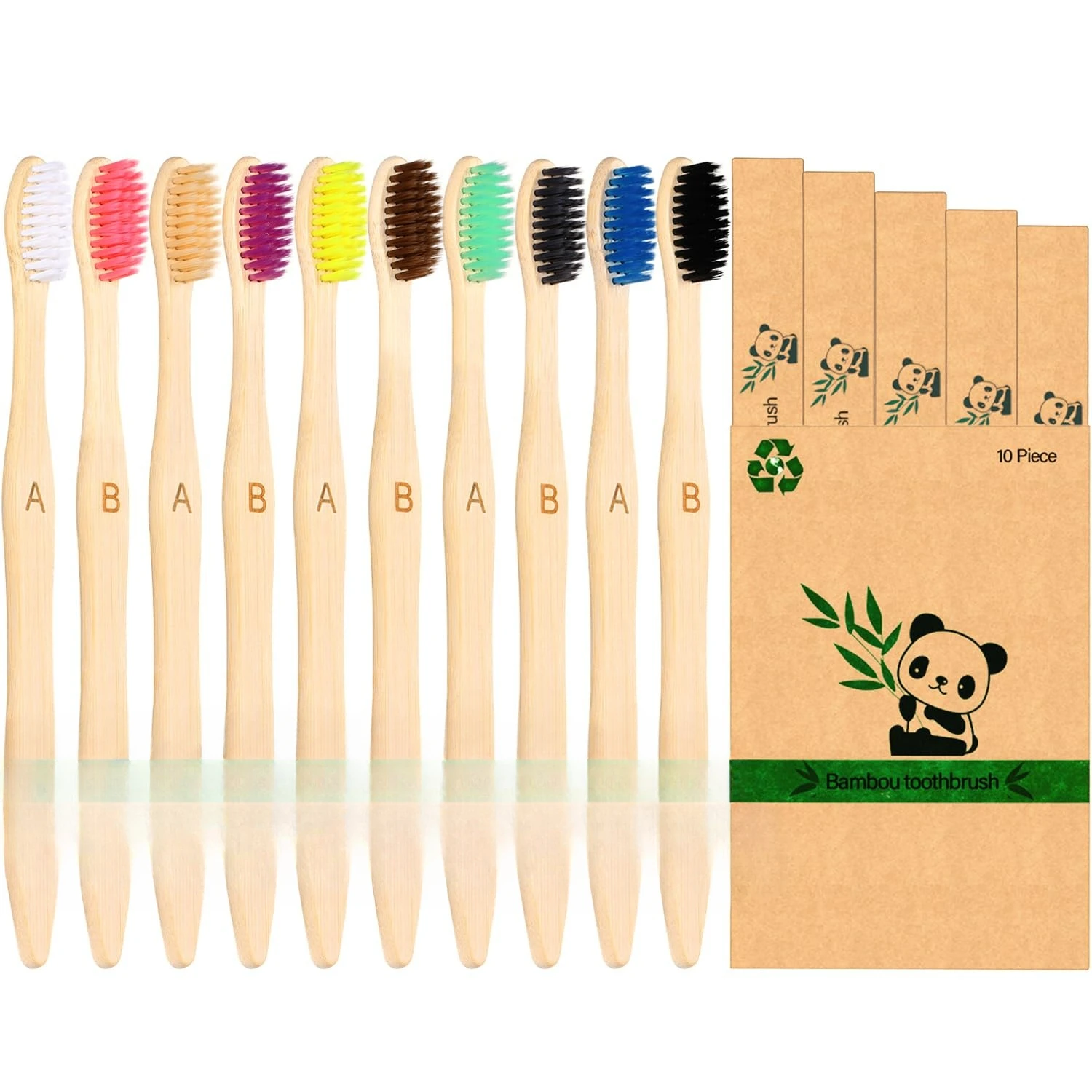 10 bamboo toothbrushes, adult soft bristles, eco-friendly natural wooden toothbrushes, organic bamboo travel toothbrushes