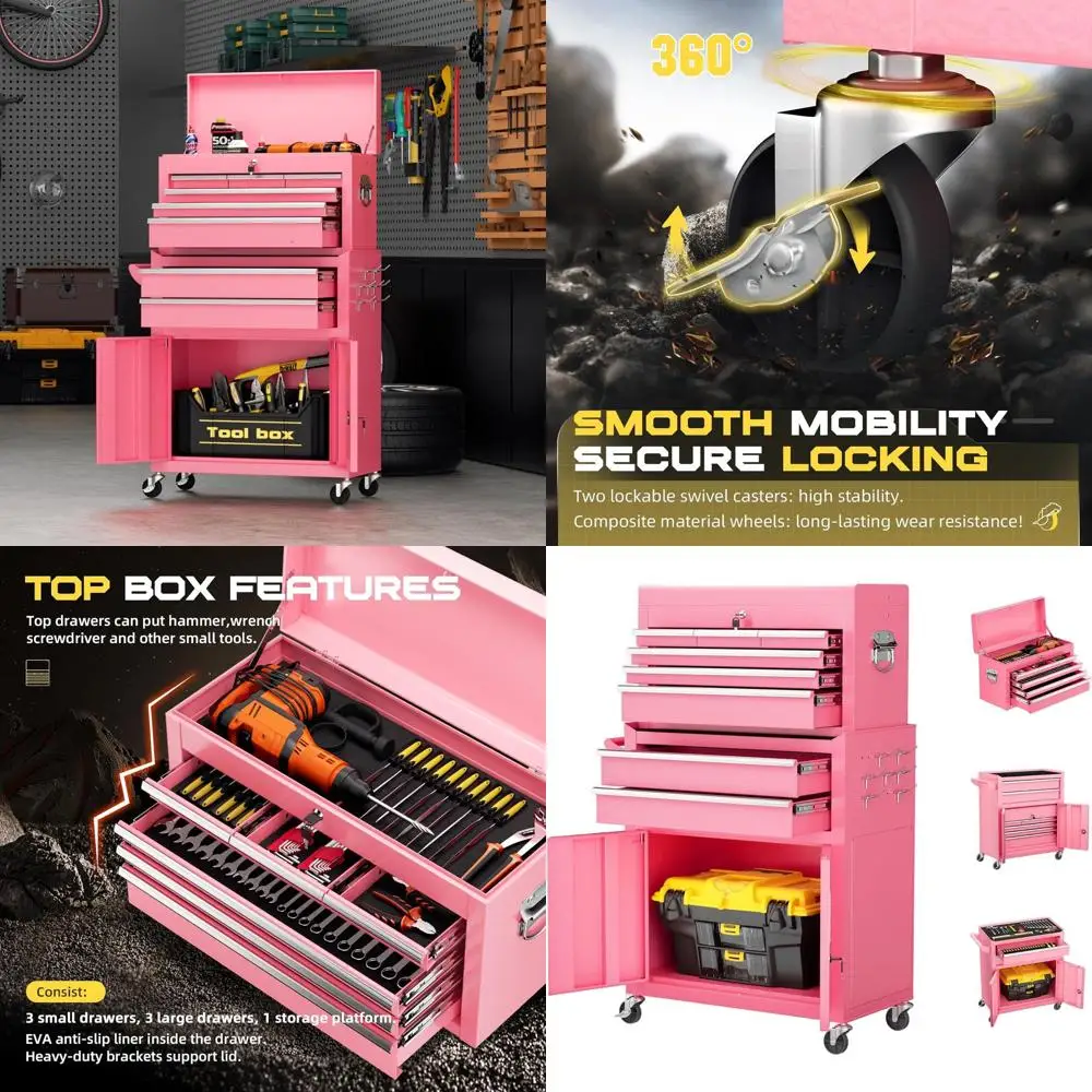 

Мобильный инструментальный ящик с 8 выдвижными ящиками и замком, с высокой вместимостью для мастерских и гаражей