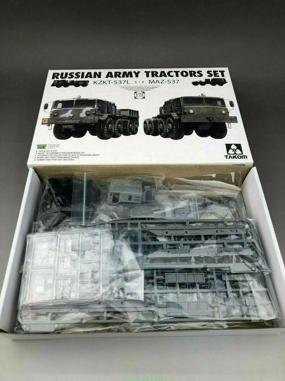 TAKOM 5003 1/72 Scale Russian Army Tractors Set - KZKT-537L & MAZ-537 [1+1] Plastic Model Kit