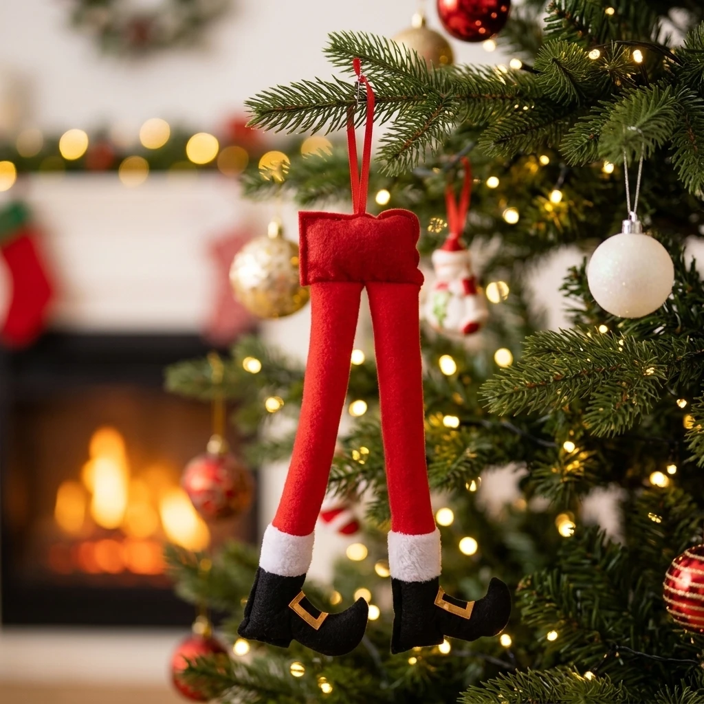 Plush Elf Legs Ornament for Christmas Party Adults Red White Striped Faux Fur Hanging Decor Car Rearview Mirror Supplies
