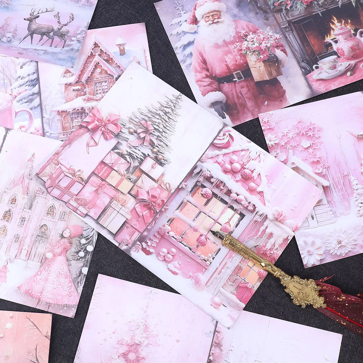8 hojas/paquete de papel navideño A5 con estampado de un solo lado, álbumes DIY, álbumes de recortes, papel de fondo decorativo para hacer tarjetas