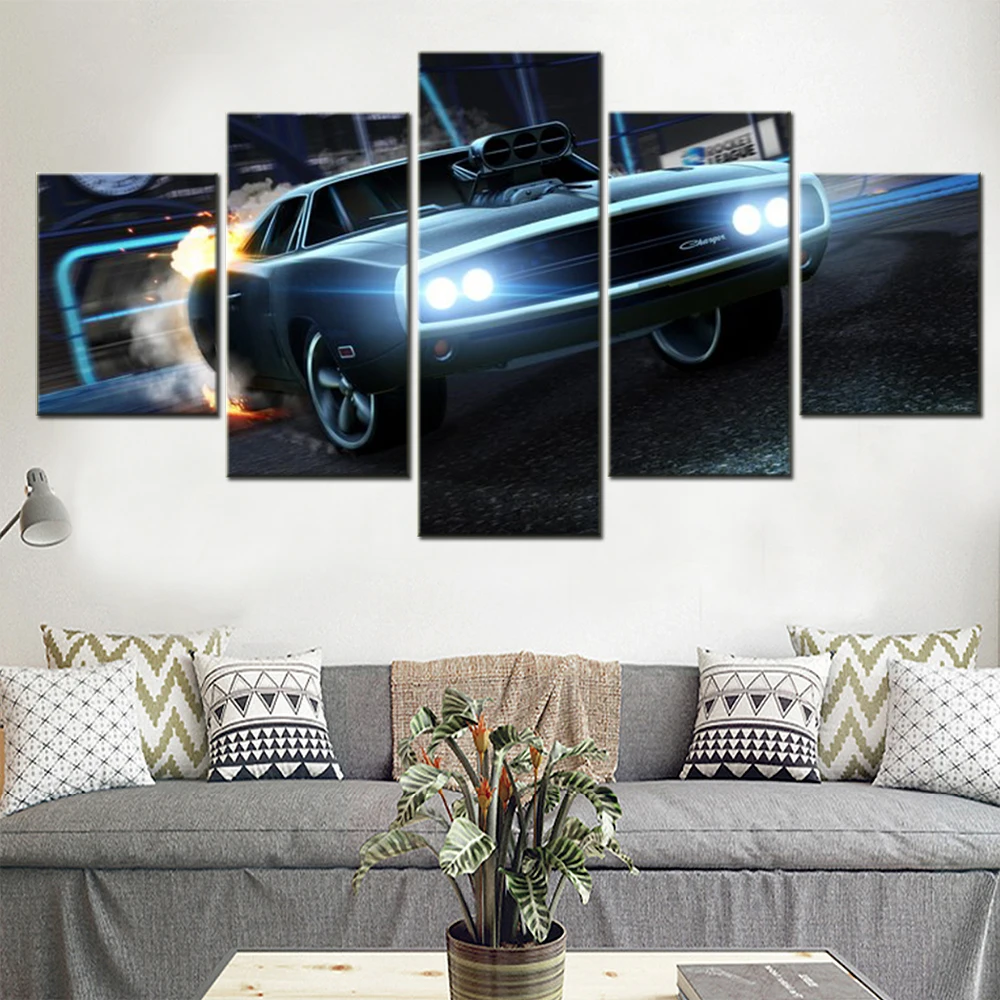 5 Pieces Wall Art Canvas Rocket League Cars 2017 Games Wallpaper Painting Living Room Bedroom Mural Picture Print Home Decor