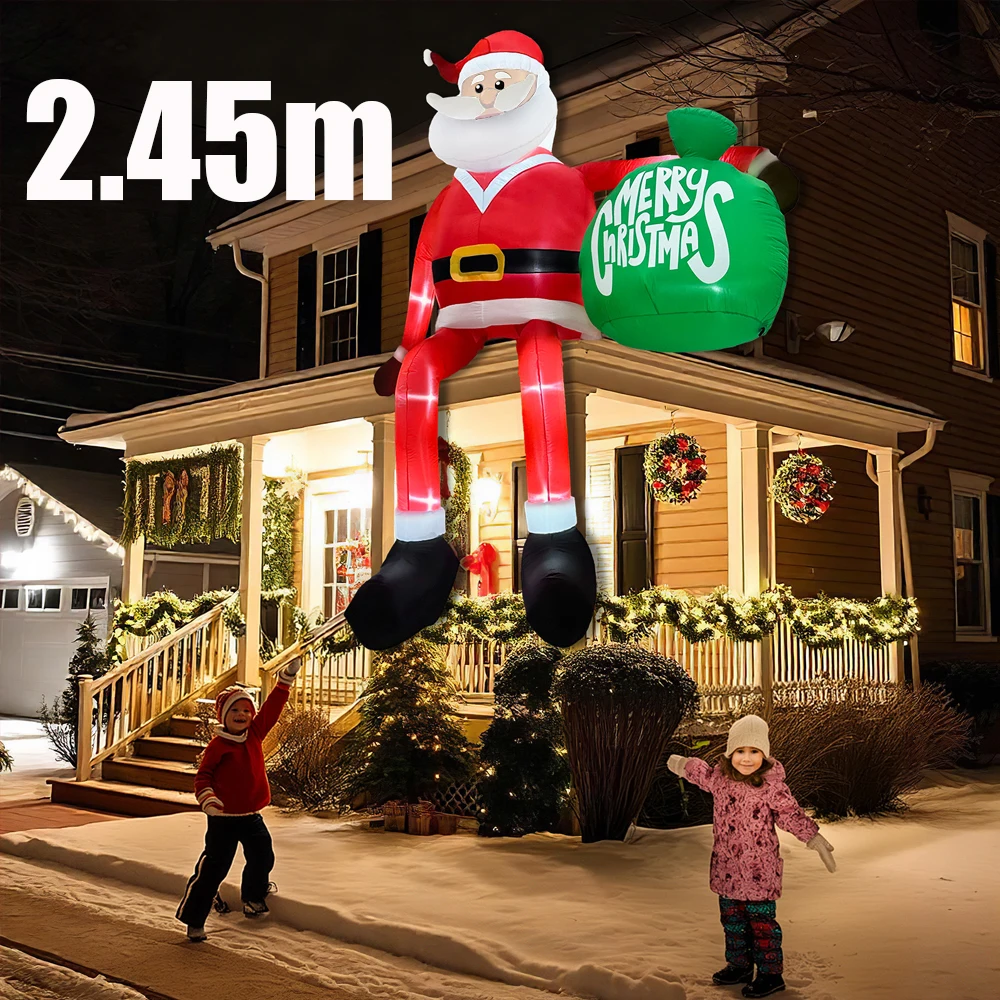 8FT 2.45m Giant Christmas Inflatable Climbing Santa Claus 6FT 1.82m Outdoor Decoration Party Blow Ups Xmas Decor for Yard Eaves