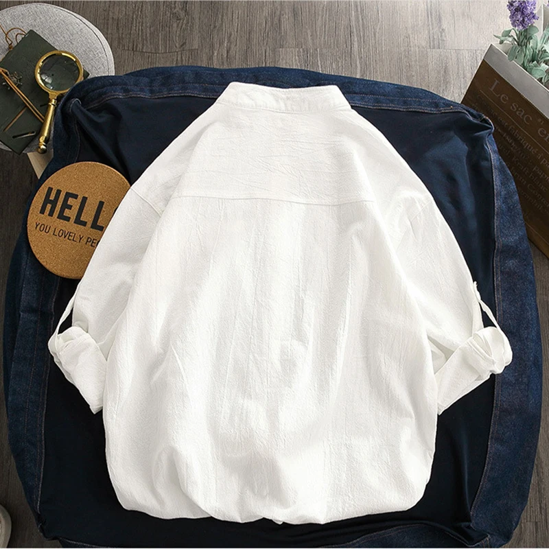 Trend Hot Sale Men's Casual Blouse Cotton Linen Shirt Loose Tops Half Sleeve Tee Shirt New Spring Summer Men's Shirts Plus Size