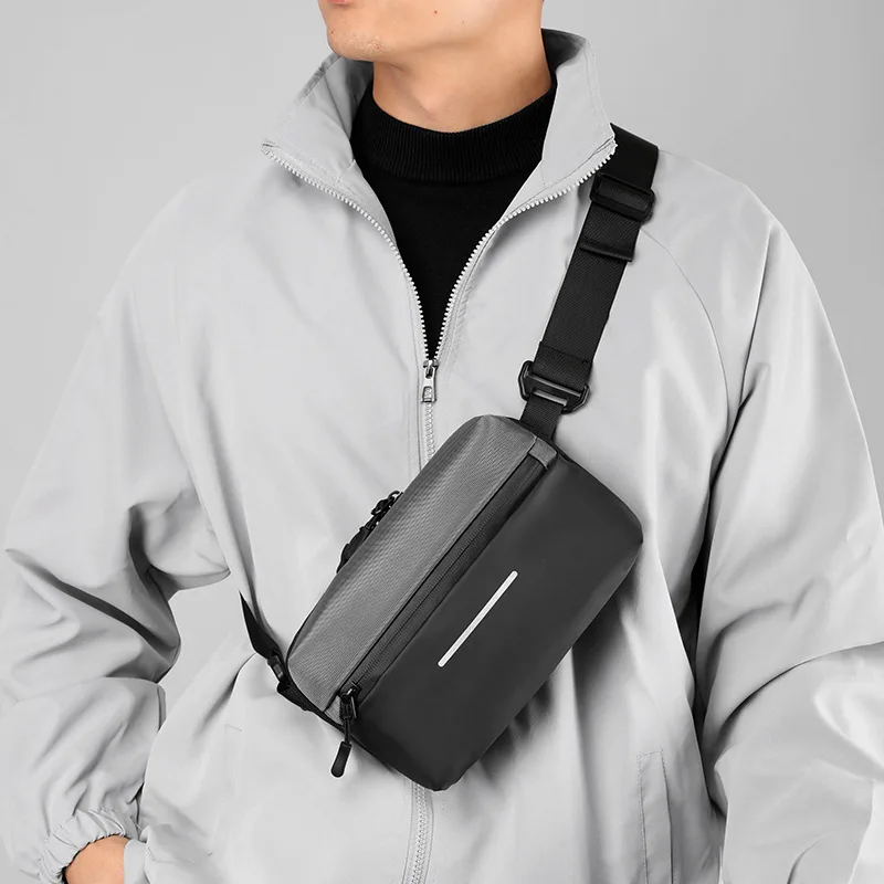 Bolso de pecho reflectante para hombre, bandolera de gran capacidad para negocios, ocio, cintura única, deportes, ciclismo, motocicleta y Pesca