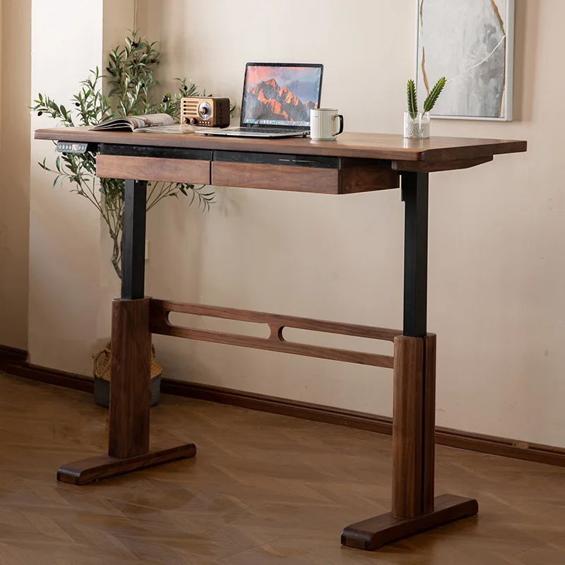 Walnut all solid wood electric lifting desk desk household electricity