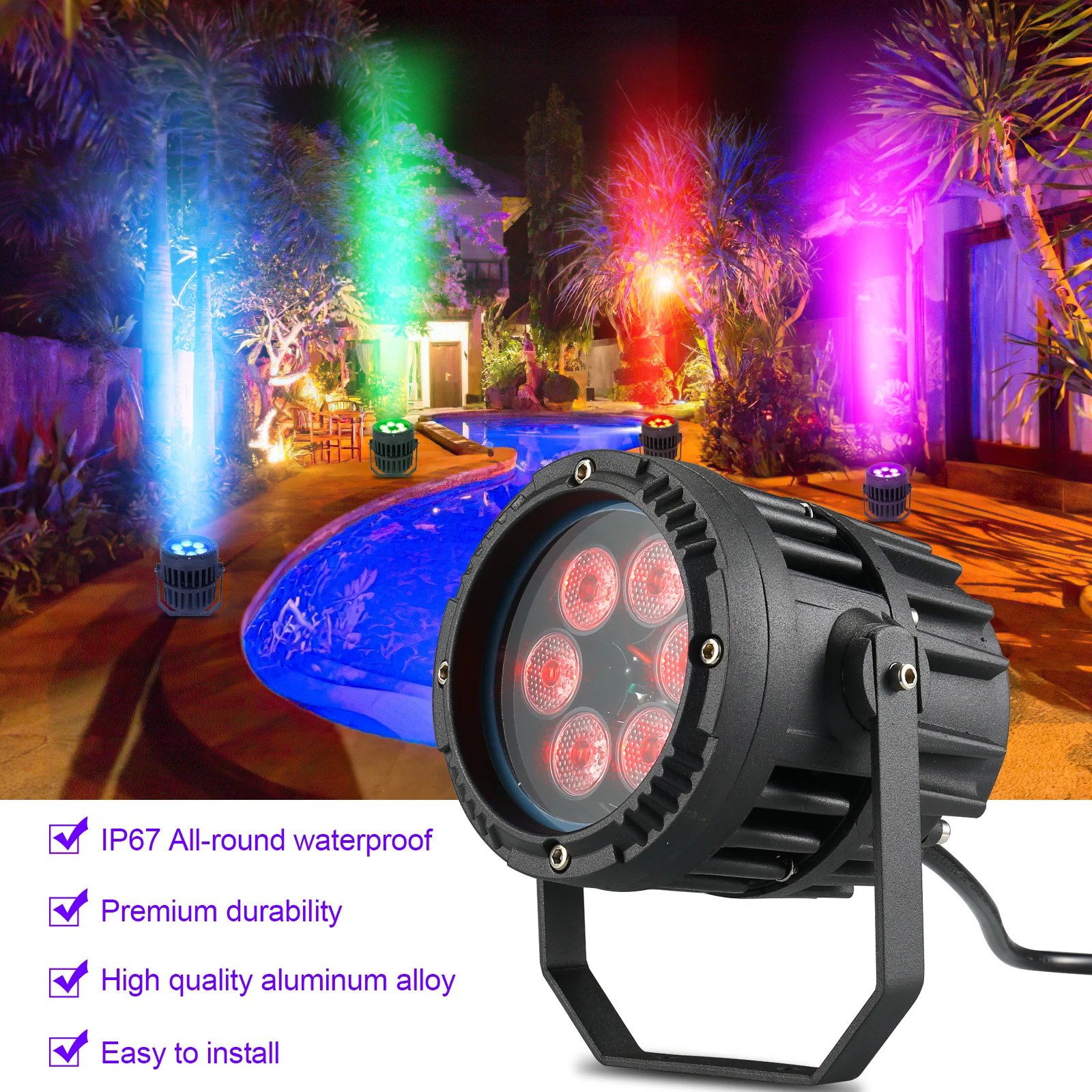 20W 6* Waterproof Palm Lamp with Remote Control Stage Light  for DJ Concert Party Weddings Nightclub Dance Hall