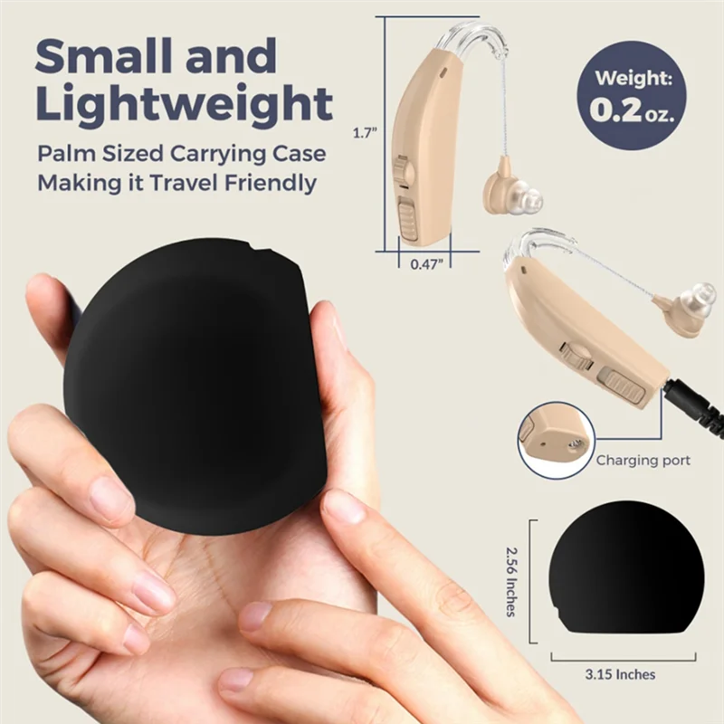 جهاز سماعات الرأس لكبار السن مع شحن مغناطيسي ومضخم صوت لاسلكي محمول قابل لإعادة الشحن باللون الأسود والبيج
