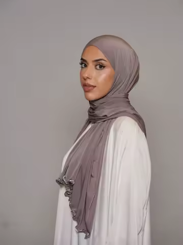 Liseré Wavy Fériel Jersey Hijab Scarf  Fungus Edge Solid Color Milk Silk Scarf Headscarf Shawl Silk Scarf Stretch Knitted Women