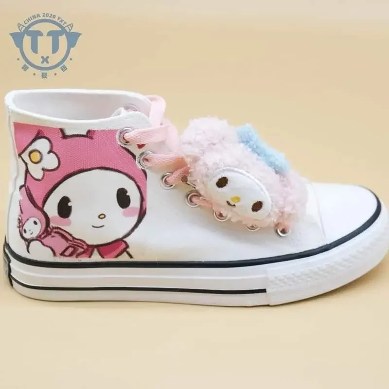 2024 Spring Autumn New High Top Canvas Shoes My Melody Student Sneakers Lovers Lolita Cartoon Kuromi Women Shoes Off White Shoes