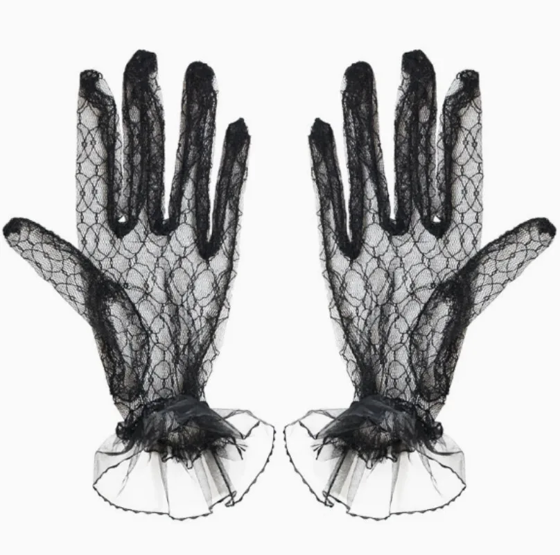 1 пара элегантных черных кружевных перчаток