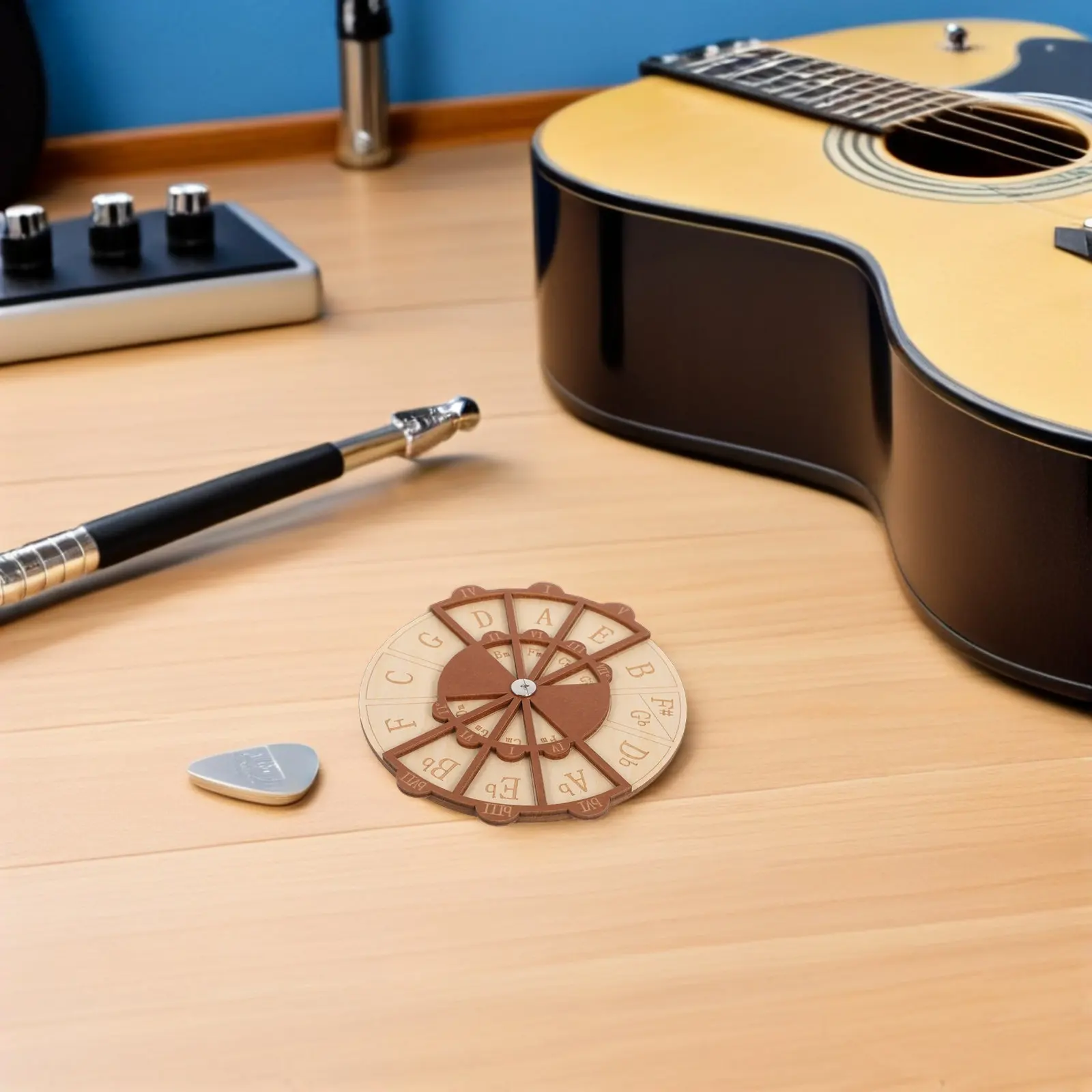 Natural Wood Guitar Chord Wheel Circle of Fifths Portable Trainer Music Theory Practice Tool Chord Progression Aid Songwriting - view 6
