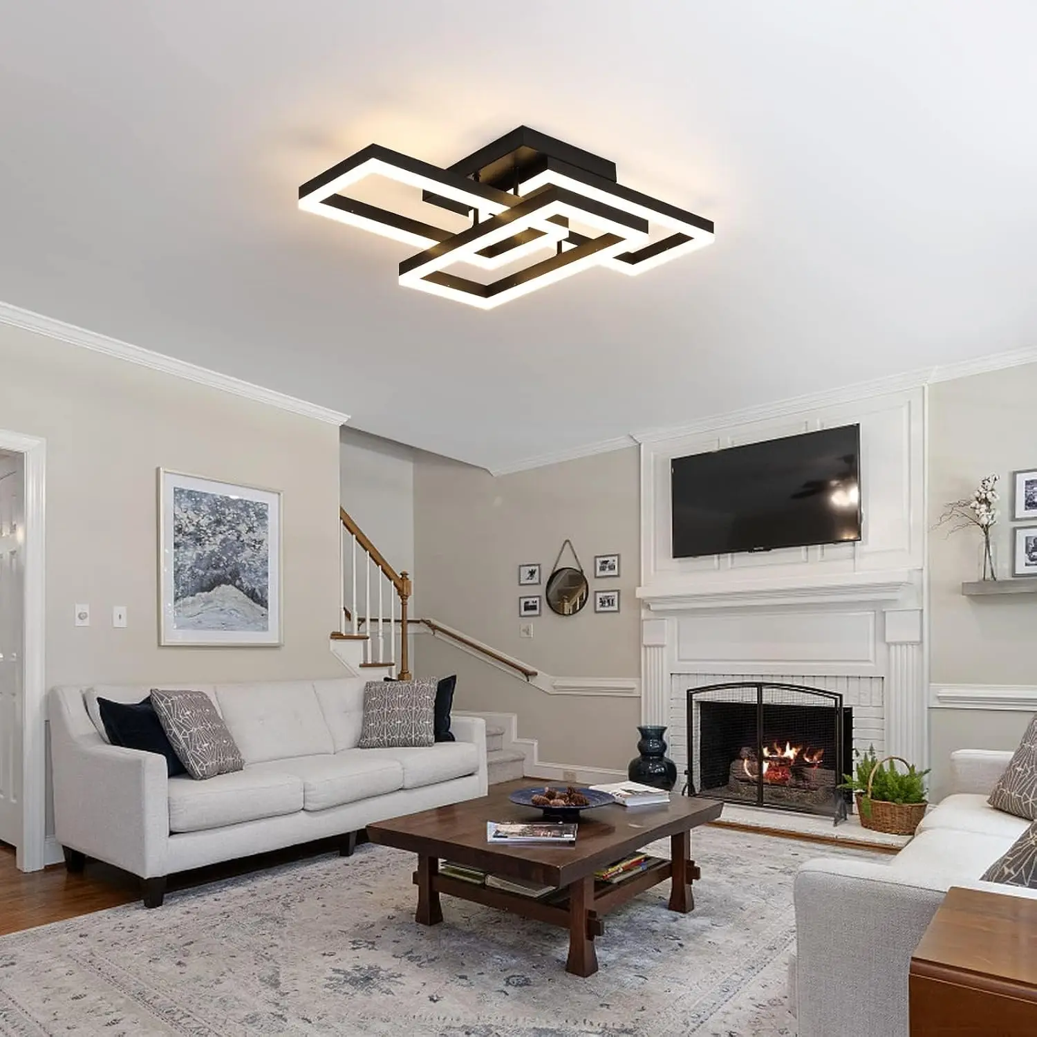 Modern Square Black Flush Mount LED Ceiling Lamp With App Remote Adjustable Color Temperature