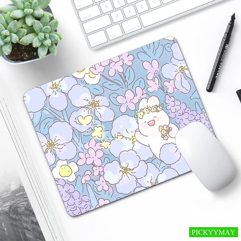 Cute Rabbit Mouse Pad Small Mausepad Kawaii Bunny Mousepad Pink Desk Mat Loptop Soft Rug Locking Edge 20x25cm