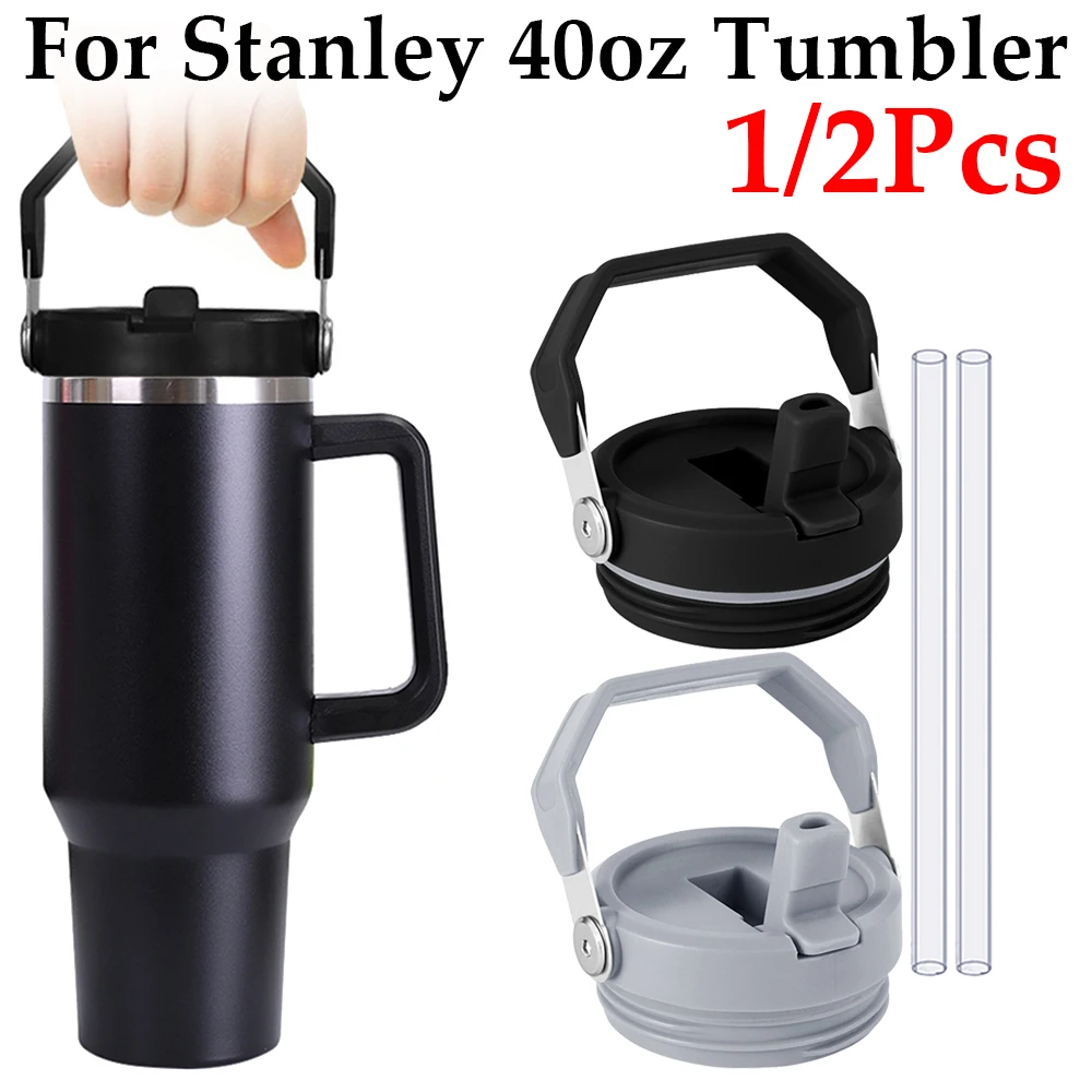 Flip Straw Lid Replacement with Handle Spill Proof Replaceble Tumbler Flip Straw Lid Splash Resistant for Stanley 40oz Cup