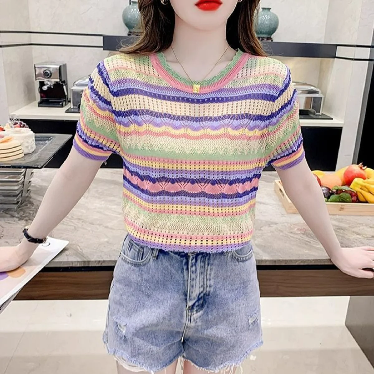 

Womens Summer Tops Puff Short Sleeve O Neck T Shirts Short Sleeve Loose Casual Korean Fashion Style Sweater Tee