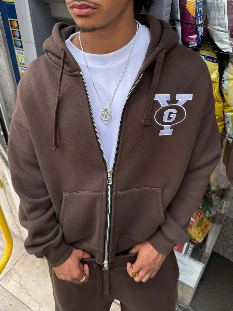 هوديي ريترو مع حروف مطرزة، هوديي دافئ، ملابس رياضية شتوية كاجوال وفضفاضة، مجموعة سراويل رياضية للرجال والنساء